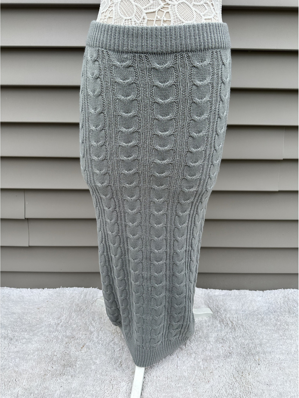 SHEIN Grey Cable Knit Midi Skirt